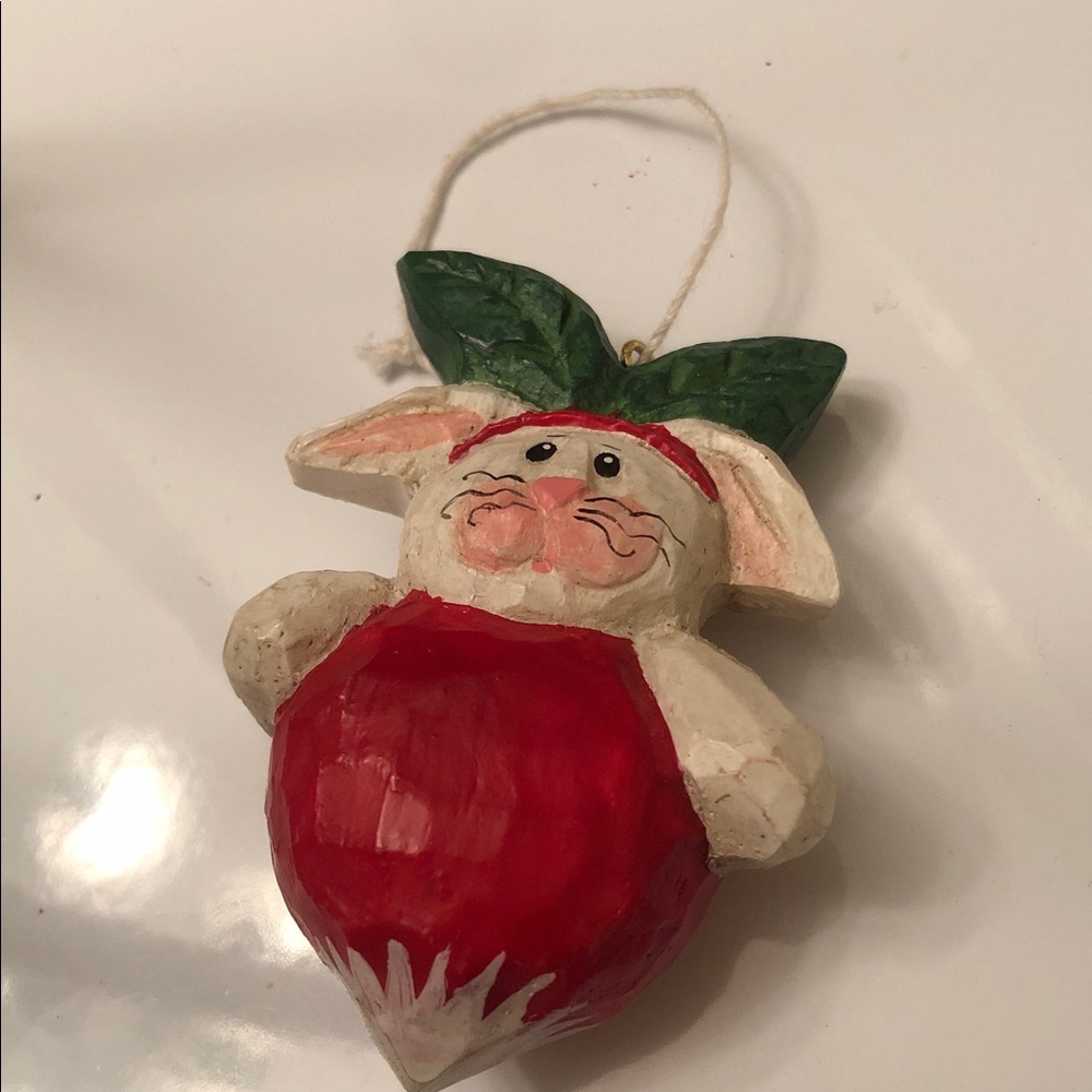 Christmas Handcrafted Red and Green Bunny Ornament